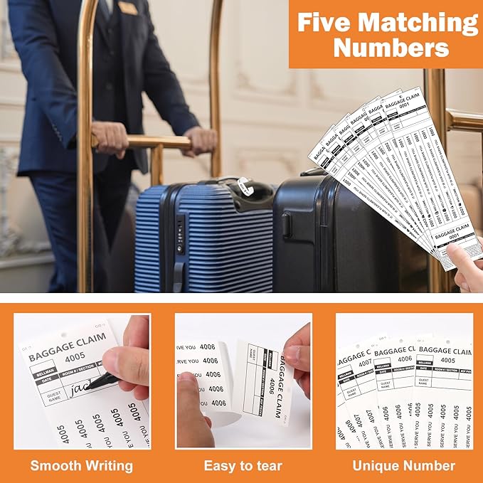 1000 PCS Hotel Luggage Tags Bulk with 5 Matching Numbered Labels Paper Baggage Claim Check Tags with White String &Marker Bla
