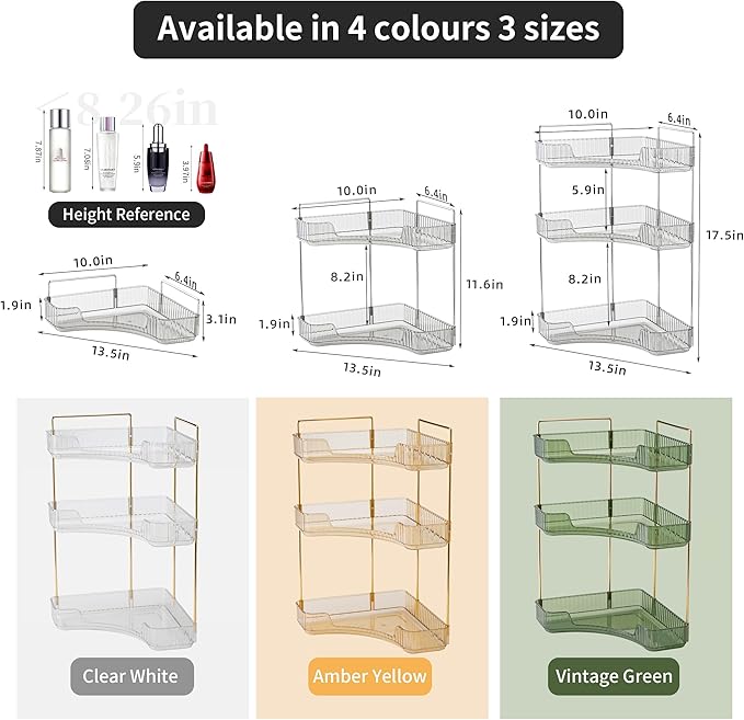 YCIA&DONE Corner Bathroom Counter Organizer, Makeup Organizer for Vanity, Skincare Cosmetic Perfume Tray, Corner Countertop S