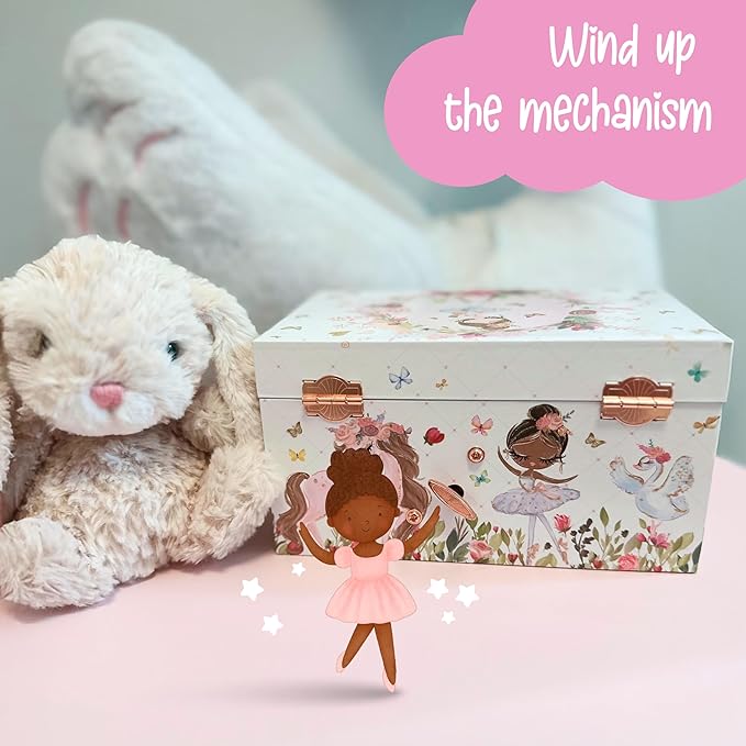 The Memory Building Co Black Ballerina Musical Jewelry Box Plays Classic Melody, Storage Organizer Music Box for Kids Ages 6-