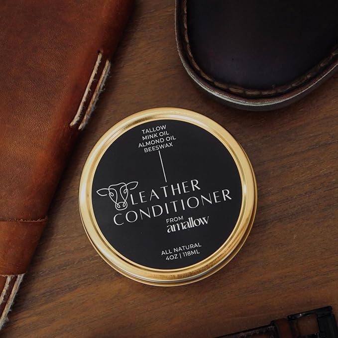 All Natural Leather Conditioner Balm - Made with Mink Oil, Tallow, & Beeswax, Protects, Softens Restores and Waterproofs Leat