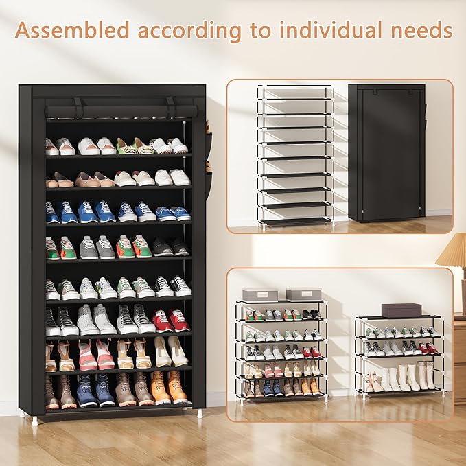 Laiensia 9-Tier Vertical Shoe Rack Organizer, Space Saving Shoe Storage Organizer, Non-Woven Cover Shoe Shelf Holds 36-45 Pai