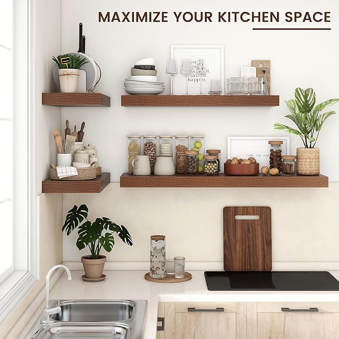 Floating Shelves for Wall, 40" W x 12" D x 2" H, 1 Pack of Long Wall Mounted Engineered Wood Shelves with Invisible Brackets 
