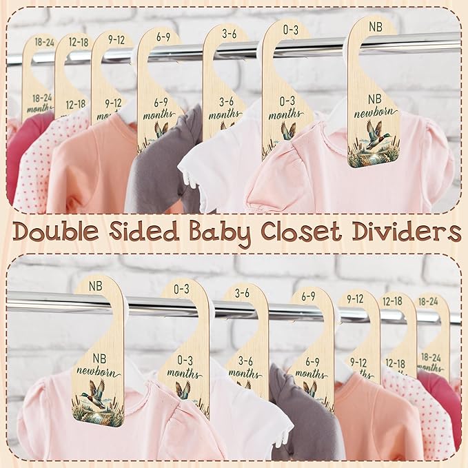 R HORSE Wooden Baby Closet Dividers - 8Pcs Mallard Duck Baby Closet Organizer Double-Sided Newborn Clothes Size Hanger Divide