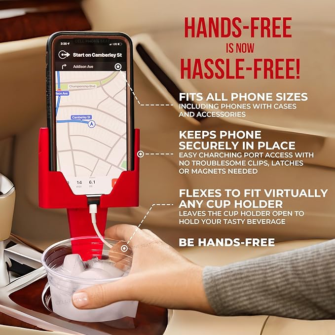 Cup Holder Phone Holder Mount for Car - Universal Adjustable Expander Cradle Hands-Free Driving - Compatible with All Smartphones Car Mount for iPhone Samsung Google Android Mobile Accessories Red