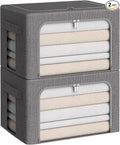 CYhom Clothes Storage Bins Box - Linen Fabric Foldable Stackable Container Organizer Set with Clear Window & Carry Handles & 