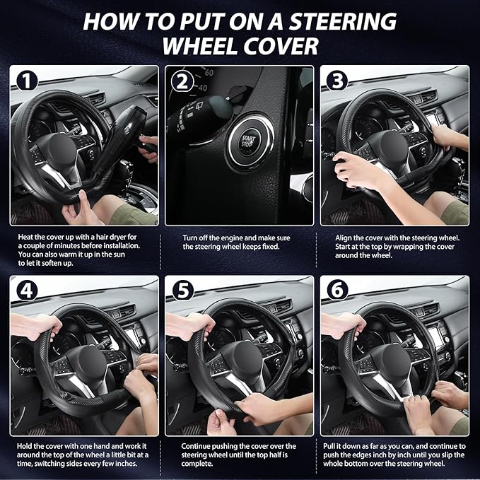 SEG Direct Flat Bottom Steering Wheel Cover, D Shaped Car Wheel Cover 14-14 1/4 in. (35.5-36 cm), for Tesla Model 3 / Y, for 