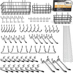 INCLY 1/4“ Extra Thick Pegboard Accessories Kit, 100PCS Heavy Duty Metal Peg Board Hook Assortment with 3 Sizes Basket S/M/L 