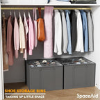 SpaceAid Shoe Organizer for Closet, 2 Pack Foldable Shoe Storage Containers Baskets Boxes Bins w/Adjustable Dividers, Fits 16