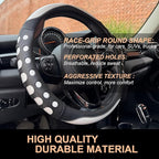 PINCTROT Race Grip Steering Wheel Cover, Anti Slip Silicone Perforated Design with Soft Touch Padding, Enhanced Grip for Sporty Driving, Universal 14.5-15 Inch (Racing White)