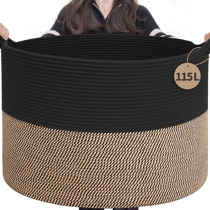 INDRESSME 115L Extra Large Storage Baskets for Organizing, Blanket Basket Living Room Dog Toy Bin, Wicker Storage Woven Laund