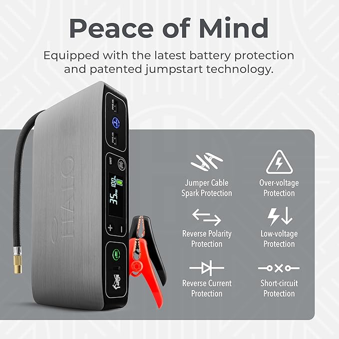 HALO Bolt Air 58830 Portable Car Battery Jump Starter | 100 PSI Air Compressor, 58.8Wh USB Power Bank, Emergency Floodlight