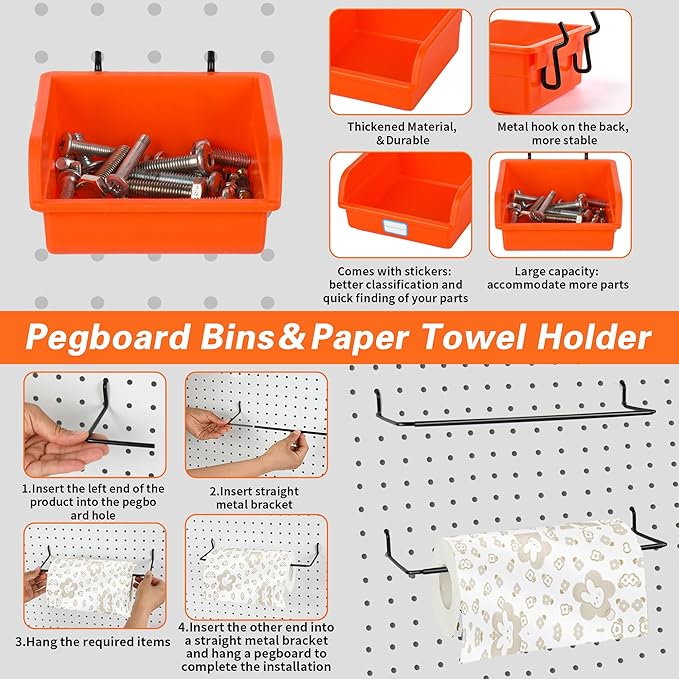 296 PCS Extra Thick 0.2'' Pegboard Hooks for 1/4" Peg Board Hanging Tools, Heavy Duty Metal Black Pegboard Accessories with P