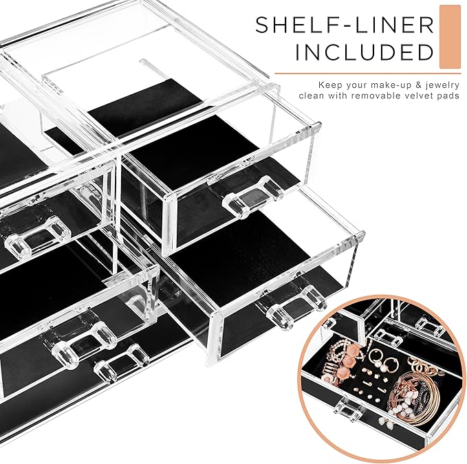 Sorbus Clear Makeup Organizer Display - Stylish Organization and Storage Case for Cosmetics, Jewelry & Hair Accessories - Spa