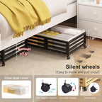 Under Bed Storage Containers With Wheels - 2 Pcs Bamboo Wood Rolling Underbed Shoe Storage Bins With Dust Bags for Clothes Bl