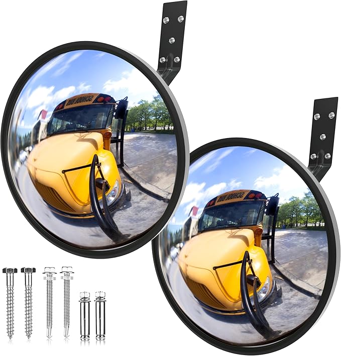 KJE 2Pcs 12" Acrylic Convex Mirror – 160° Wide-Angle Traffic Blind Spot Mirrors, Adjustable Corner Mirror in Garage, Driveways, Stores, Warehouses, for Outdoor and Indoor Use