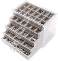 Frebeauty Acrylic Jewelry Organizer Earring Organizer Box with 5 Drawers Earring Holder Organizer with Velvet Trays Clear Jew