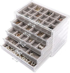 Frebeauty Acrylic Jewelry Organizer Earring Organizer Box with 5 Drawers Earring Holder Organizer with Velvet Trays Clear Jew