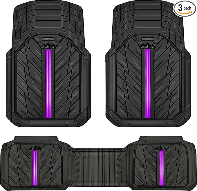 CAR PASS Rubber Floor Mats for Cars, Car Mats Full Sets DeepDish,Universal S~L Size Trim-to Fit Automotive Floor Mat for Truck Van SUV, Heavy Duty Waterproof All-Weather Floor Liners Black Purple