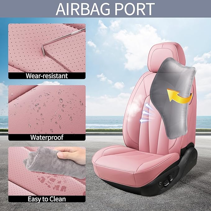 Pink Seat Covers for Cars,Front Seats Universal Fit for SUV, Sedans and Trucks,Waterproof Breathable Full Wrapping Edge Seat 