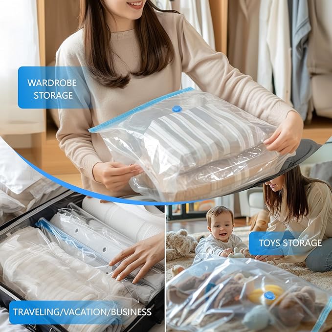 Vacuum Storage Bags with Electric Air Pump, 25 Pack Compression Bag, Space Saving Vacuum Sealer Bags for Clothes, Blanket, Du