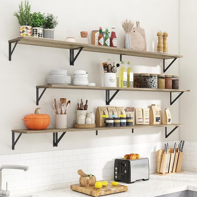 8" Deep Floating Shelves for Wall,16 inch Wood Wall Shelves Set of 2,Wide Floating Bookshelf with Sturdy Metal Brackets,Hangi