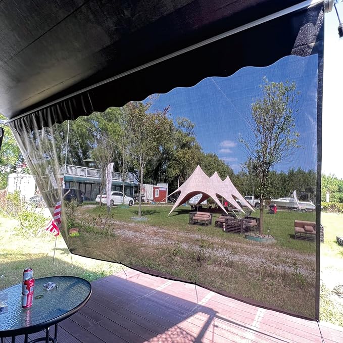 RV Awning Shade Screen Without Zipper 8'x13'3'',Black Mesh RV Awning Sun Shade Screen,Universal Trailer Camper RV Awning Screen with Complete Kit,Significantly Improves Shadow and Privacy
