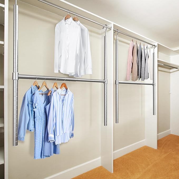 Simple Houseware Adjustable Closet Hanging Rod, Chrome - 2 Pack