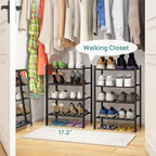 viewcare Black Small Shoe Rack for Entryway, 4-Tier Bamboo Shoe Organizer for Hallway Closet, Free Standing Shoe Racks for In