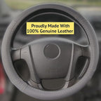 Steering Wheel Cover, Gray, Real Genuine Leather, Small, 14 inch, for Men and Women, Universal, Stretch On, Heat Resistant, Stays Cool, Non-Slip, HANWOLF