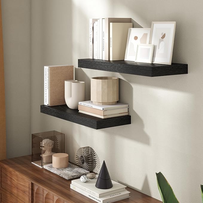 24 Inch Floating Shelves for Wall, 8 Inch Deep Floating Shelf for Storage & Display, Rustic Wall Mounted Shelf with Invisible
