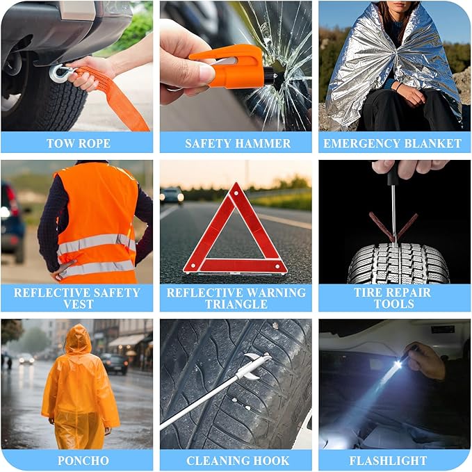 AUTODECO Car Emergency Roadside Assistance Kit with Jumper Cables Tire Inflator Automotive Kit for Car Vehicle（Orange）
