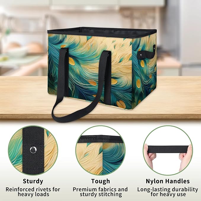 Reusable Grocery Bags Heavy Duty Shopping Bags Foldable Large Tote Bags with Long Handles & Hard Bottom