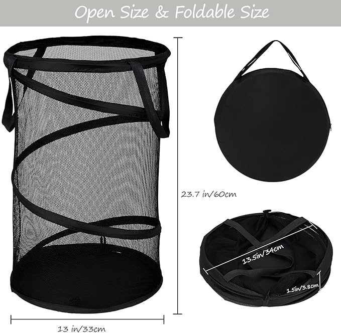 BATTOO 2 Pack Large Collapsible Laundry Basket Foldable Mesh Pop Up Hamper with Handles for Laundry Room, Bathroom, Kids Room