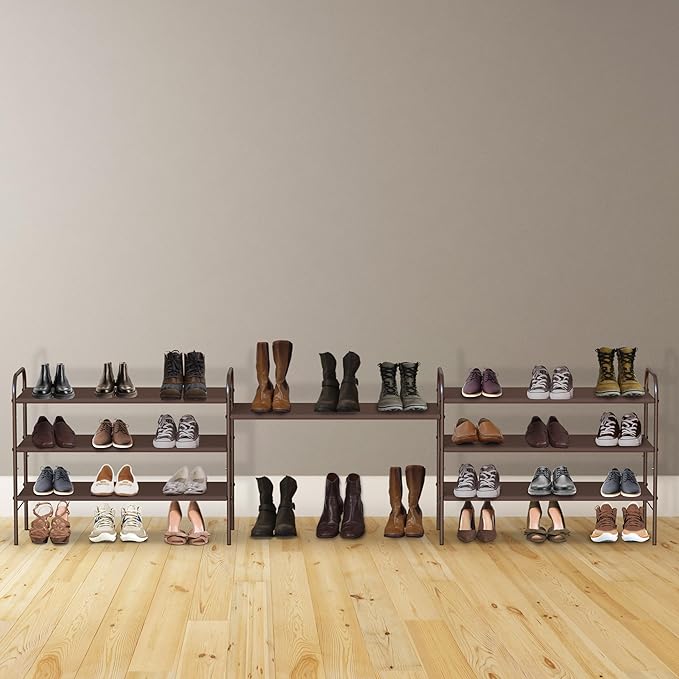 Simple Houseware 3-Tier Shoe Rack Storage Organizer, Bronze – Space-Saving Shoe Shelf, Holds 9–16 Pairs, Sturdy Metal Frame, 