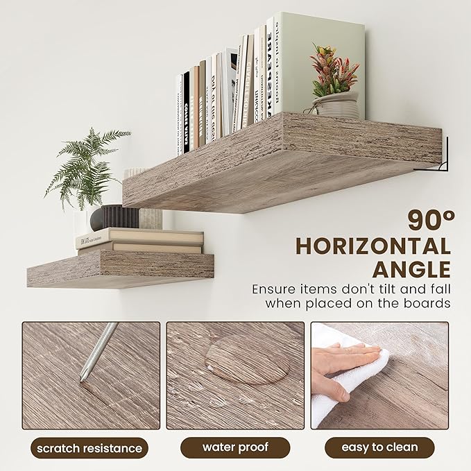 30 Inch Floating Shelves | 12 Inch Deep Grey Floating Shelves | 30" W x 12" D Rustic Wood Shelves for Wall | Deep Grey Shelve