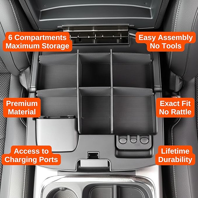 Vehicle OCD - Upper Center Console Organizer for Dodge RAM 1500 (2009-18) and RAM 2500/3500 (2010-18) (Leather Wrapped Console armrest - Full Console w/Bucket Seats ONLY) - Made in USA - SLX135