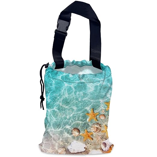 Starfish and Seashells Car Garbage Bag,Summer Ocean Waterproof Small Car Trash Bag Hanging Back of Seat,Drawstring Hanging Car Trash Bag with Adjustable Buckle for Car Accessories