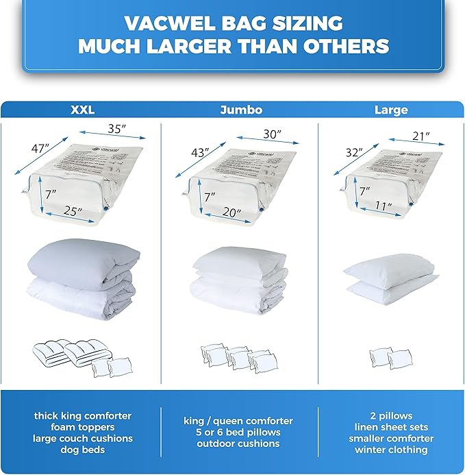10-Pack XXL - Jumbo Vacuum Storage Bags - Space Vacuum Storage Bags for Clothing Space - Ideal for Comforters, Blankets & Sea