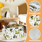 LANGYASHAN Rectangular Storage Bin Collapse Canvas Fabric Cartoon Storage Basket with Handles for Organizing Home Kitchen Boy