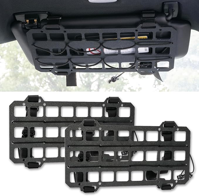 XUKEY Car Sun Visor Organizer,Vehicle Rigid MOLLE Panel Tactical Visor Organizer for Car Visor,Tactical Gear Holder for EDC Tool Holster Bag Holder Truck Equipment Mount Plate Modular Storage Shelf
