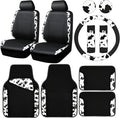 CAR-PASS Cow Print Car Accessories Sets Faux Leather Car Seat Covers & Cow Car Mats & Cow Steering Wheel Cover Seat Belt Pads