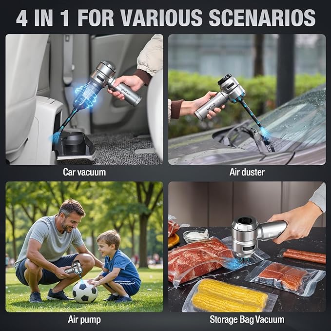 Car Vacuum Portable Cordless 22000PA High Power with Brushless Motor 4-in-1 Compressed Air Duster & Air Blower & Pump Hand He