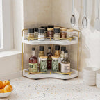 2-Tier Corner Bathroom Counter Organizer with Embedded Screw Holes, Secure & Stable Wood Vanity Shelf for Makeup and Skincare