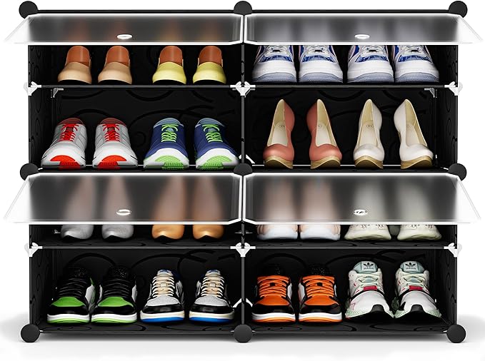 HOMIDEC Shoe Rack, 4 Tier Shoe Storage Cabinet 16 Pair Plastic Shoe Shelves Organizer for Closet Hallway Bedroom Entryway Bla