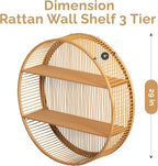 Vintiquewise Round Bamboo Wall Shelf with 2 Wooden Tiers – Natural Hanging Wall Decor and Floating Display Rack Accent for Mo