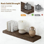 Vivelove Elm Floating Shelves for Wall Solid Wood, 24 Inches Long Rustic Wall Shelf With Invisible Bracket for Living Room Be