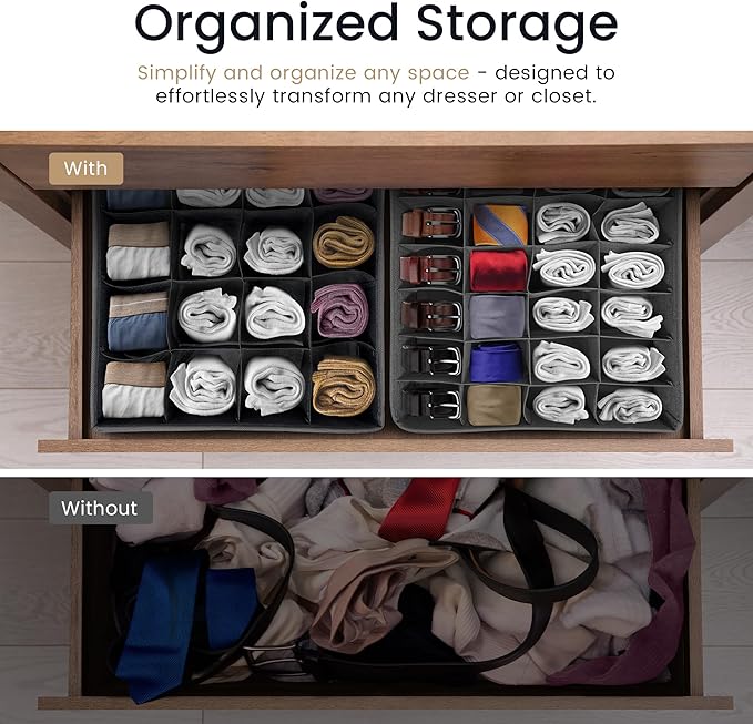 Reli. Sock Organizer (4 Pack) | 16+24 Cell Underwear Organizer | Drawer Dividers for Underwear, Socks, Ties, Belt | Foldable 