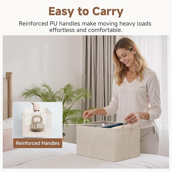 StorageWorks Storage Bins, Fabric Storage Bins for Shelves, Storage Baskets with Metal Frame, Closet Baskets and Bins with Ha