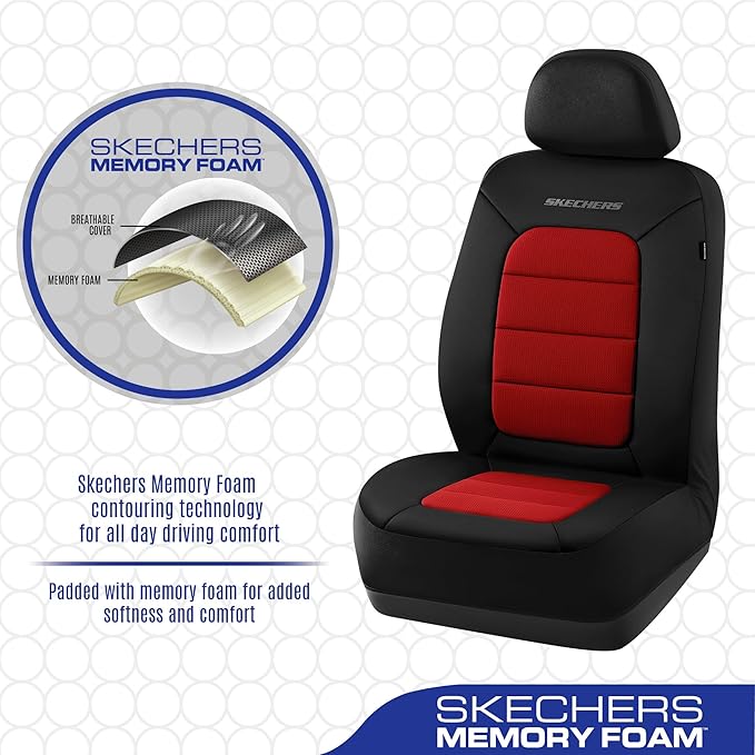 Skechers Memory Foam Seat Covers,Thick Cool Touch Fabric Seat Covers,Front Seat Covers Airbag Compatible,Automotive Comfort P