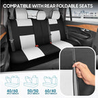 BDK PolyPro Car Seat Covers Full Set in White on Black, Front and Rear Split Bench Seat Covers for Cars, Easy to Install Car 